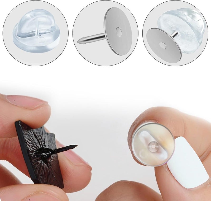 DUFEIMOY 150Pcs Rubber Pin Backs Locking, Locking Pin Backs with Storage Case, Pin Backs Pin Keepers for Brooch Tie Hat Badge Insignia, Clear Pin Locks - Image 5